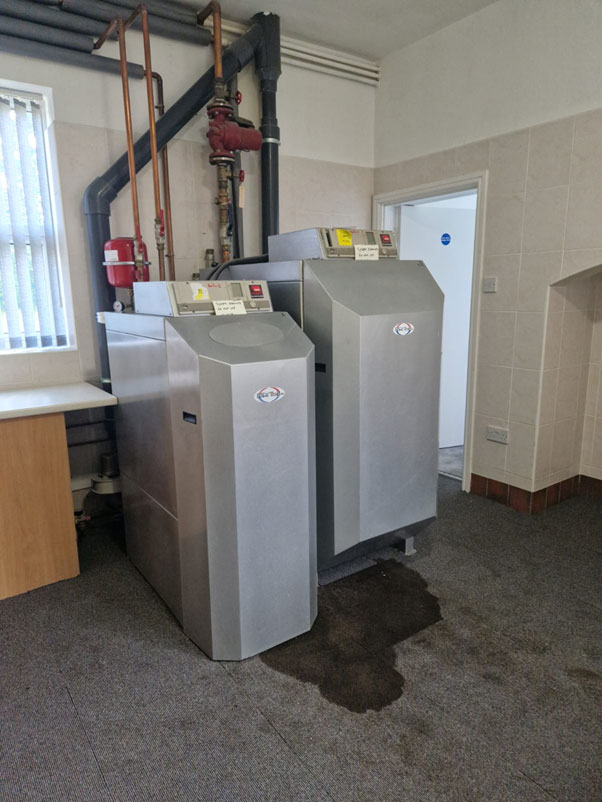 The Dynamic Security Services vacant property security reported a leak in the boiler room.