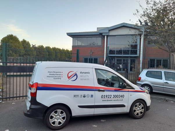 The Dynamic Security Services mobile patrol vehicle outside the vacant commercial property in Birmingham. The Dynamic Security Services mobile patrol vehicle outside the vacant commercial property in Birmingham.